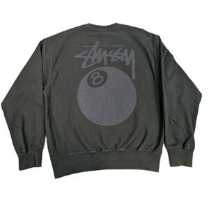 STUSSY Eight Ball Black White Crewneck Sweatshirt Mens Medium Cut Tags Authentic